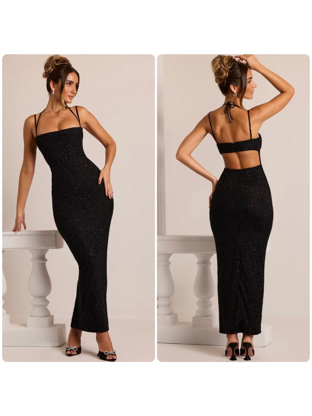 Oh Polly Monte Carlo Embellished Cowl Neck Maxi Dress in Black size 14 New